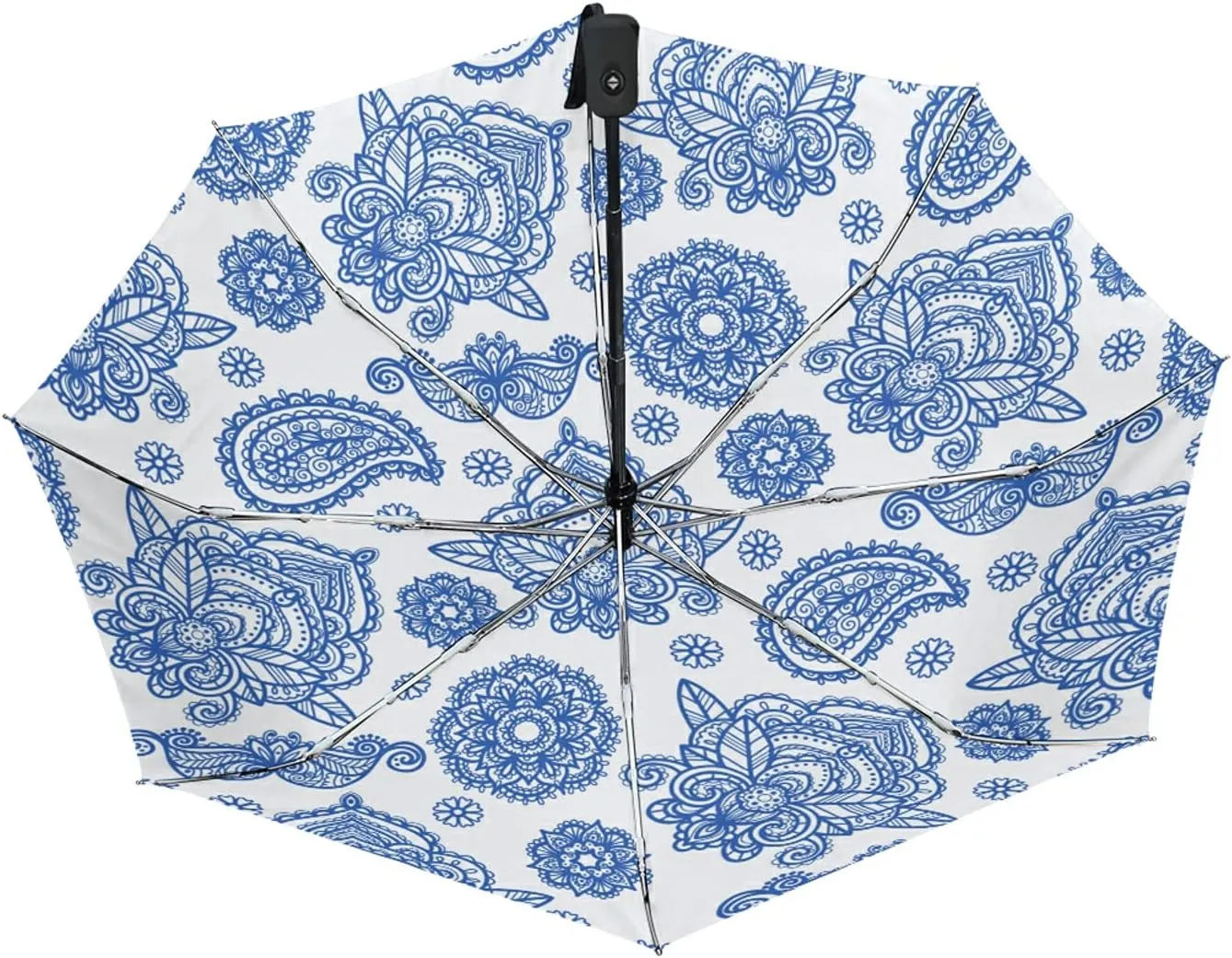 Poeticcity Auto Open/Close Folding Umbrella, Strong Inner Print Travel Rain Umbrella, Portable Automatic Compact Anti-UV Sun Parasol