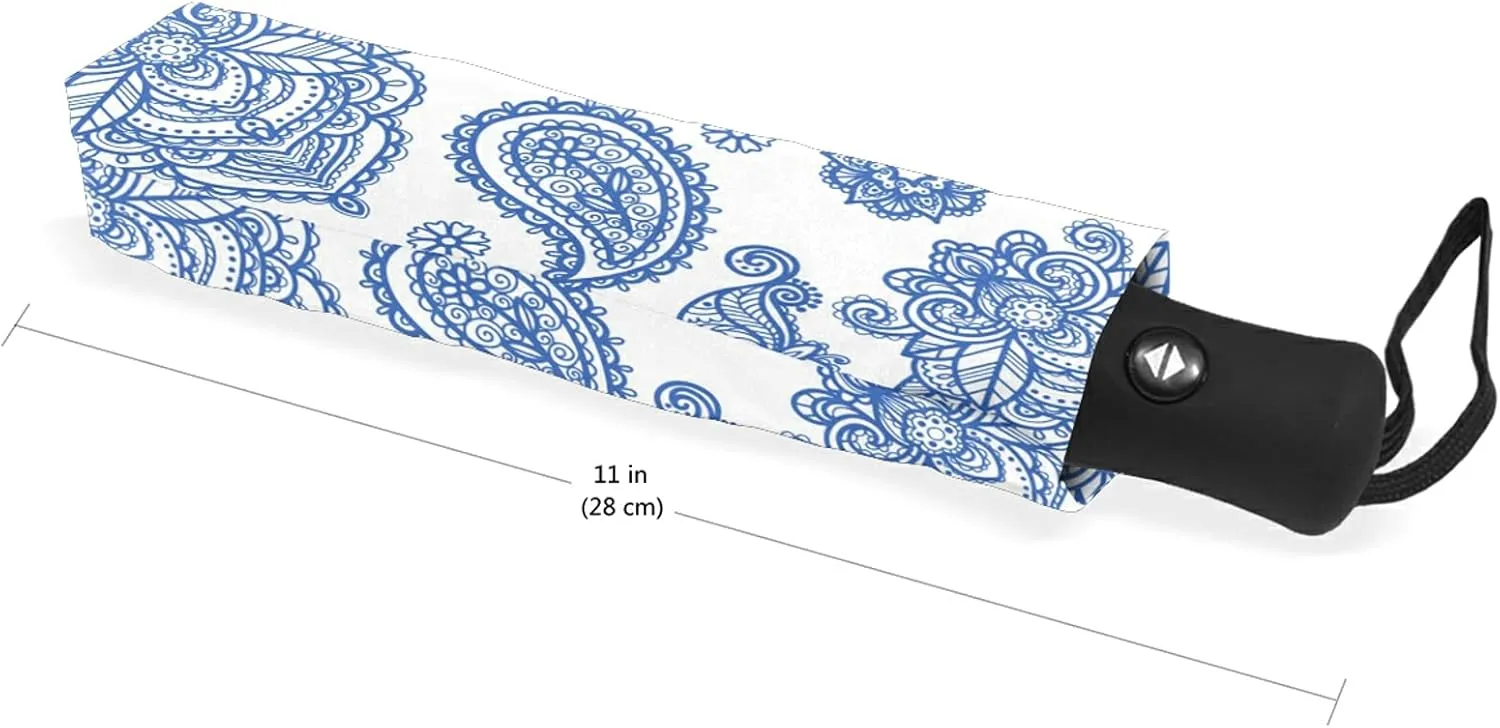 Poeticcity Auto Open/Close Folding Umbrella, Strong Inner Print Travel Rain Umbrella, Portable Automatic Compact Anti-UV Sun Parasol