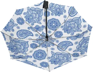 Poeticcity Auto Open/Close Folding Umbrella, Strong Inner Print Travel Rain Umbrella, Portable Automatic Compact Anti-UV Sun Parasol