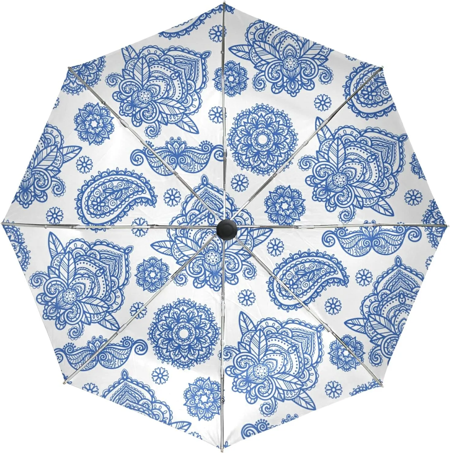 Poeticcity Auto Open/Close Folding Umbrella, Strong Inner Print Travel Rain Umbrella, Portable Automatic Compact Anti-UV Sun Parasol