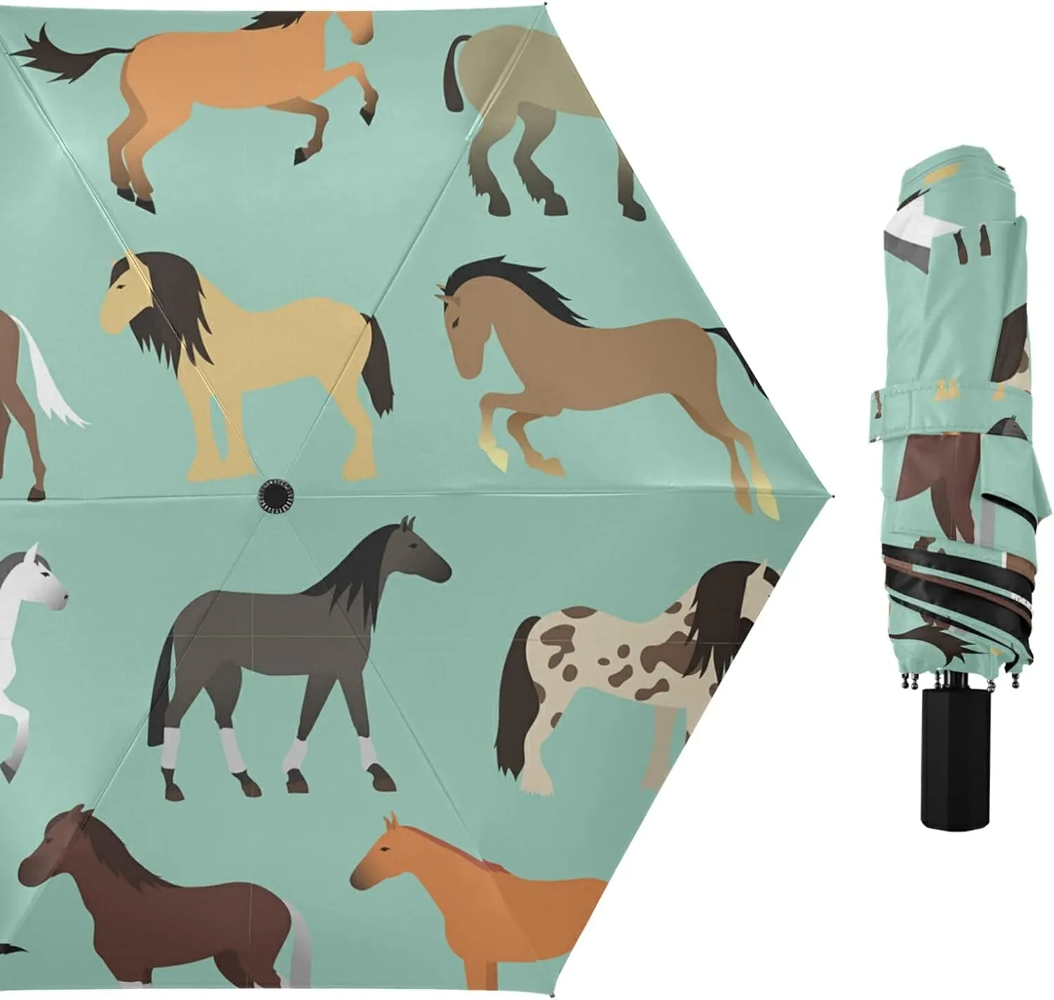 Poeticcity Folding Umbrella, Anti-UV 3 Folds Lightweight Parasol, Compact Windproof Strong Umbrellas for Car Travel Sun & Rain