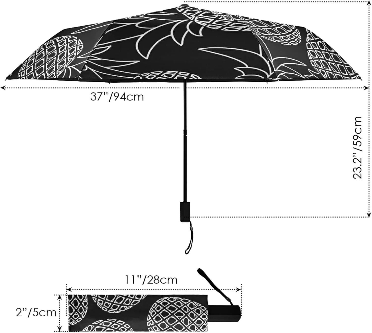 Poeticcity Folding Umbrella, Anti-UV 3 Folds Lightweight Parasol, Compact Windproof Strong Umbrellas for Car Travel Sun & Rain