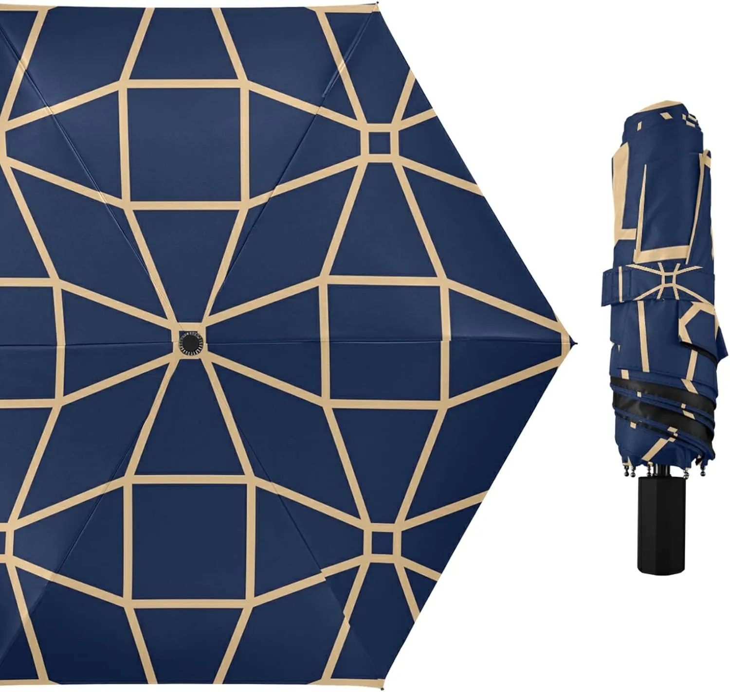 Poeticcity Folding Umbrella, Anti-UV 3 Folds Lightweight Parasol, Compact Windproof Strong Umbrellas for Car Travel Sun & Rain