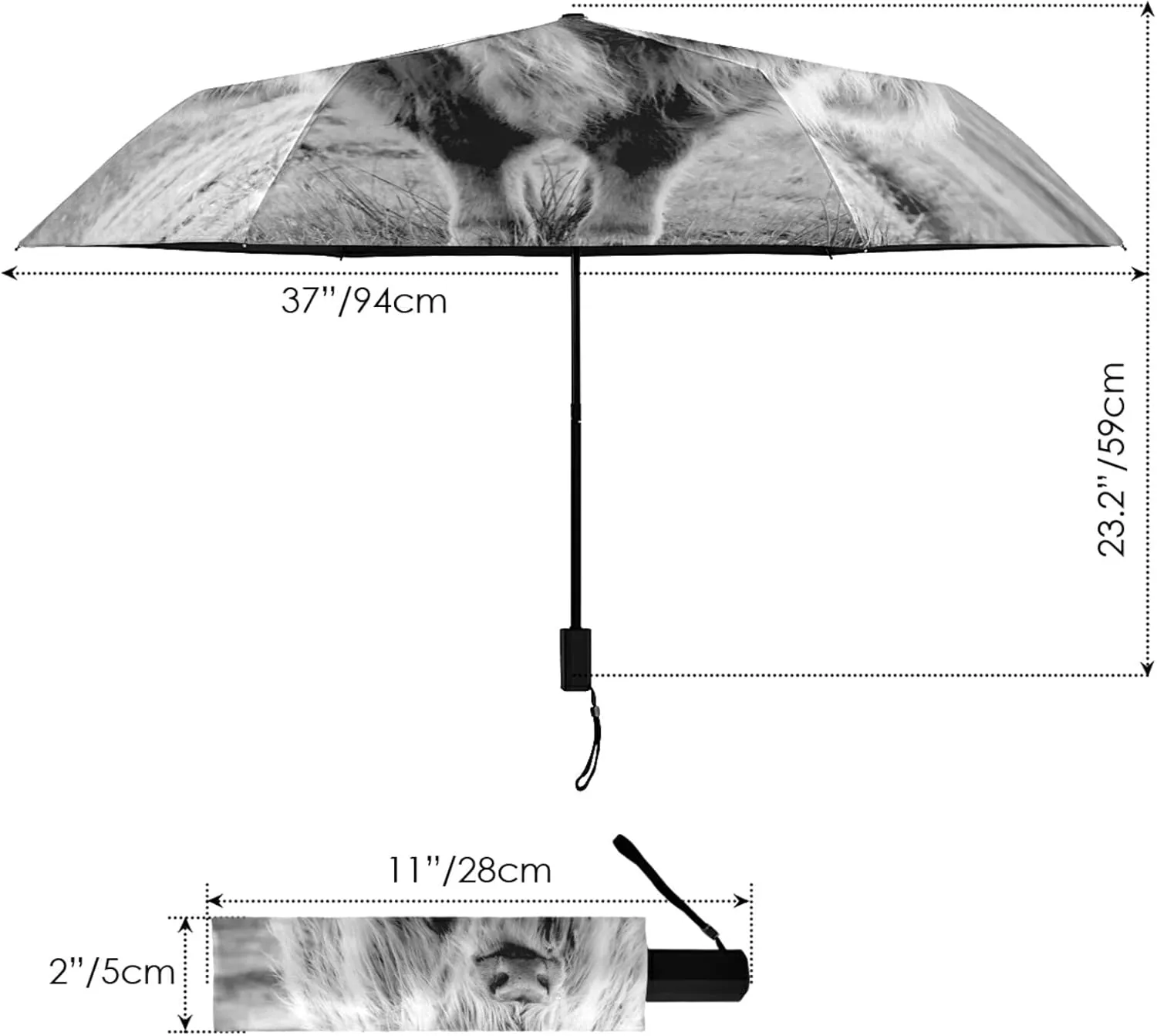 Poeticcity Folding Umbrella, Anti-UV 3 Folds Lightweight Parasol, Compact Windproof Strong Umbrellas for Car Travel Sun & Rain