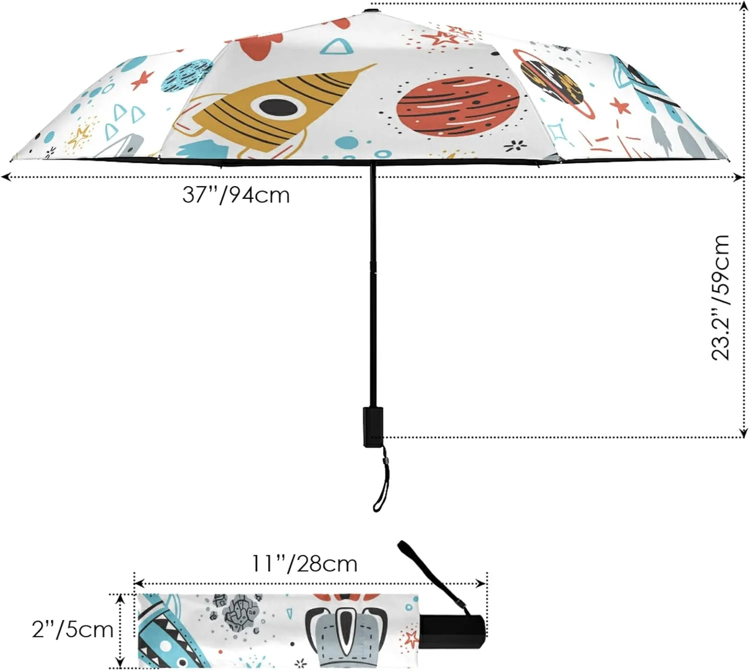 Poeticcity Folding Umbrella, Anti-UV 3 Folds Lightweight Parasol, Compact Windproof Strong Umbrellas for Car Travel Sun & Rain