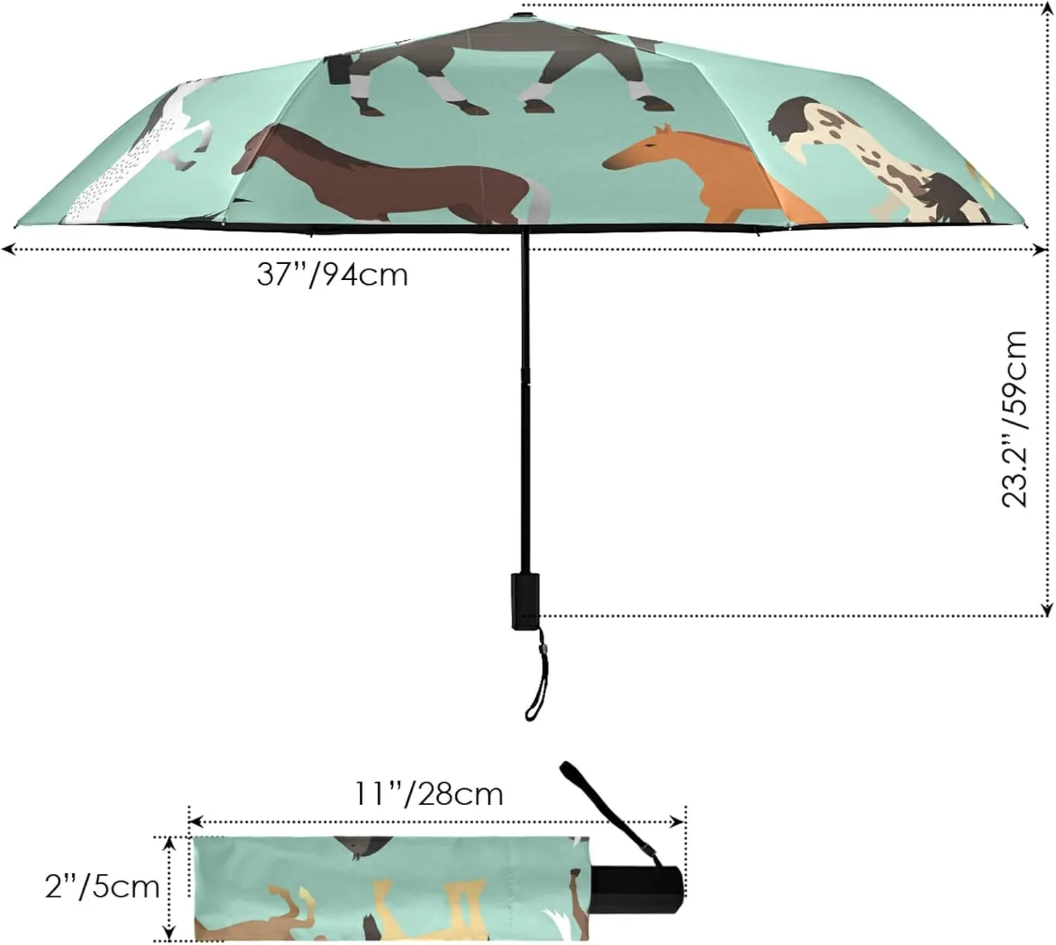 Poeticcity Folding Umbrella, Anti-UV 3 Folds Lightweight Parasol, Compact Windproof Strong Umbrellas for Car Travel Sun & Rain