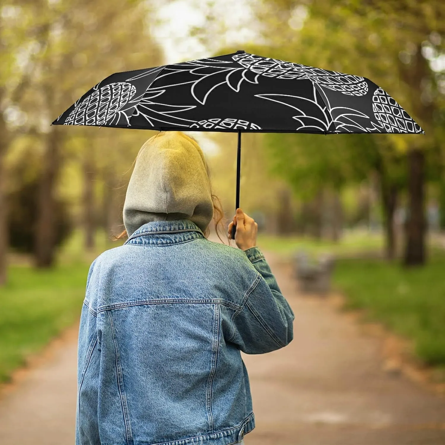 Poeticcity Folding Umbrella, Anti-UV 3 Folds Lightweight Parasol, Compact Windproof Strong Umbrellas for Car Travel Sun & Rain