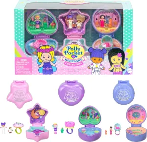 Polly Pocket Collector Dolls & Compact Playset, Heritage Ring Box 3 Pack, Keepsake Collection Jewelry Case (Amazon Exclusive)
