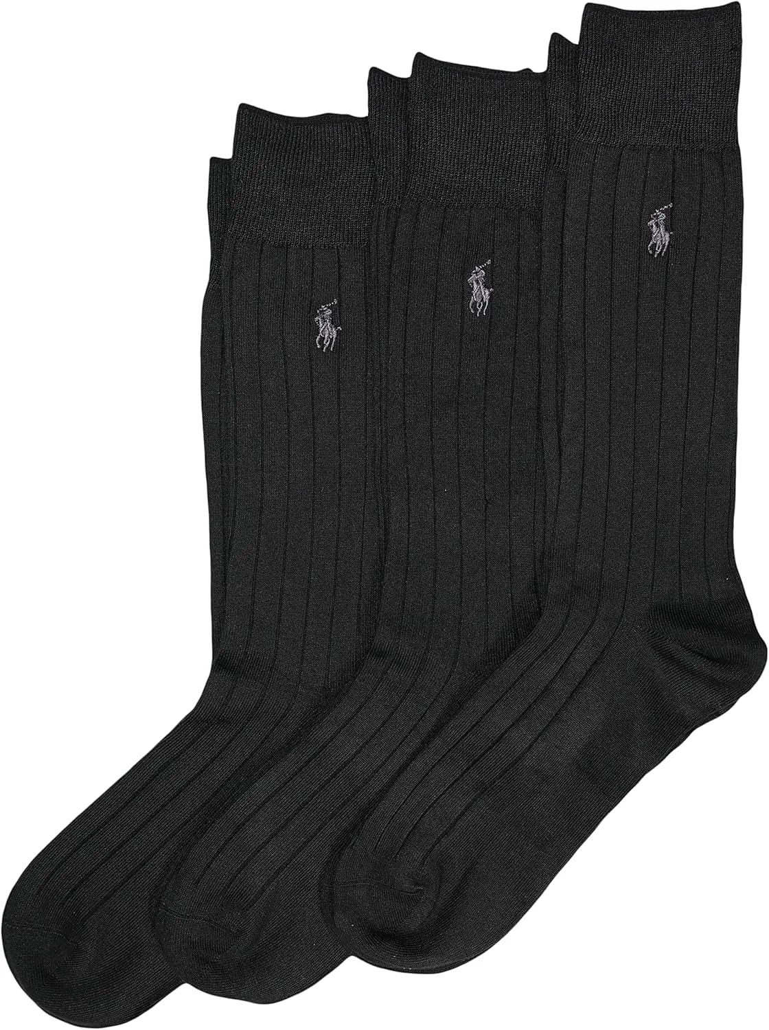 Polo Ralph Lauren Men's Super Soft Ribbed Dress Crew Socks -3 Pair Pack- Lightweight Comfort