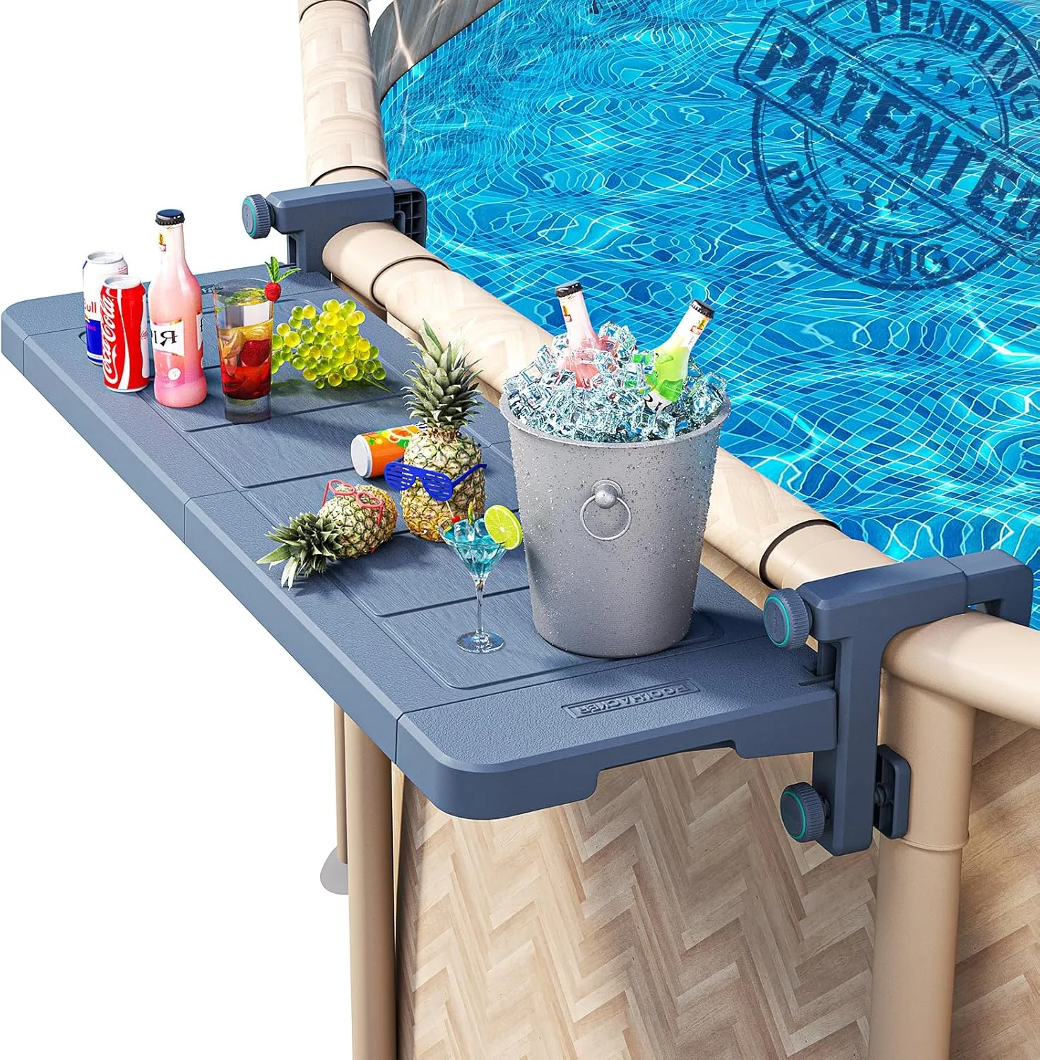 Poolside Bar, [Original] Swim Up Bar Exclusively for Above-Ground Round Pools. Patio Poolside Table Smart Fold Easy Maintenance, Weather Resistant Stable Tabletop (Phantom Gray)