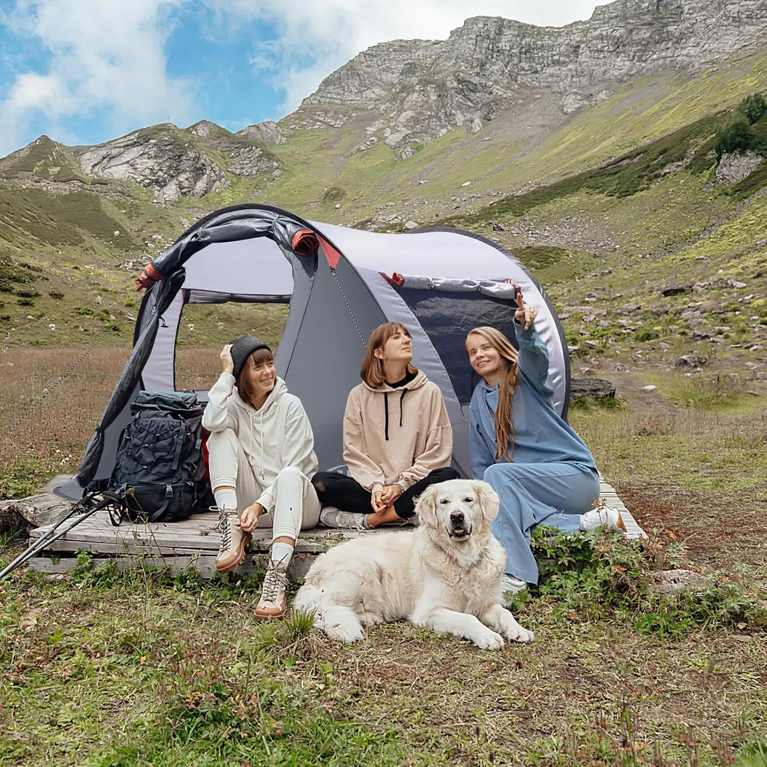 Pop-up Tent, 3 Person Camping Tent, Instant Portable Beach Tent, Easy Pop Up Shade Tents 2 Doors for Camping Hiking & Traveling with Carrying Bag