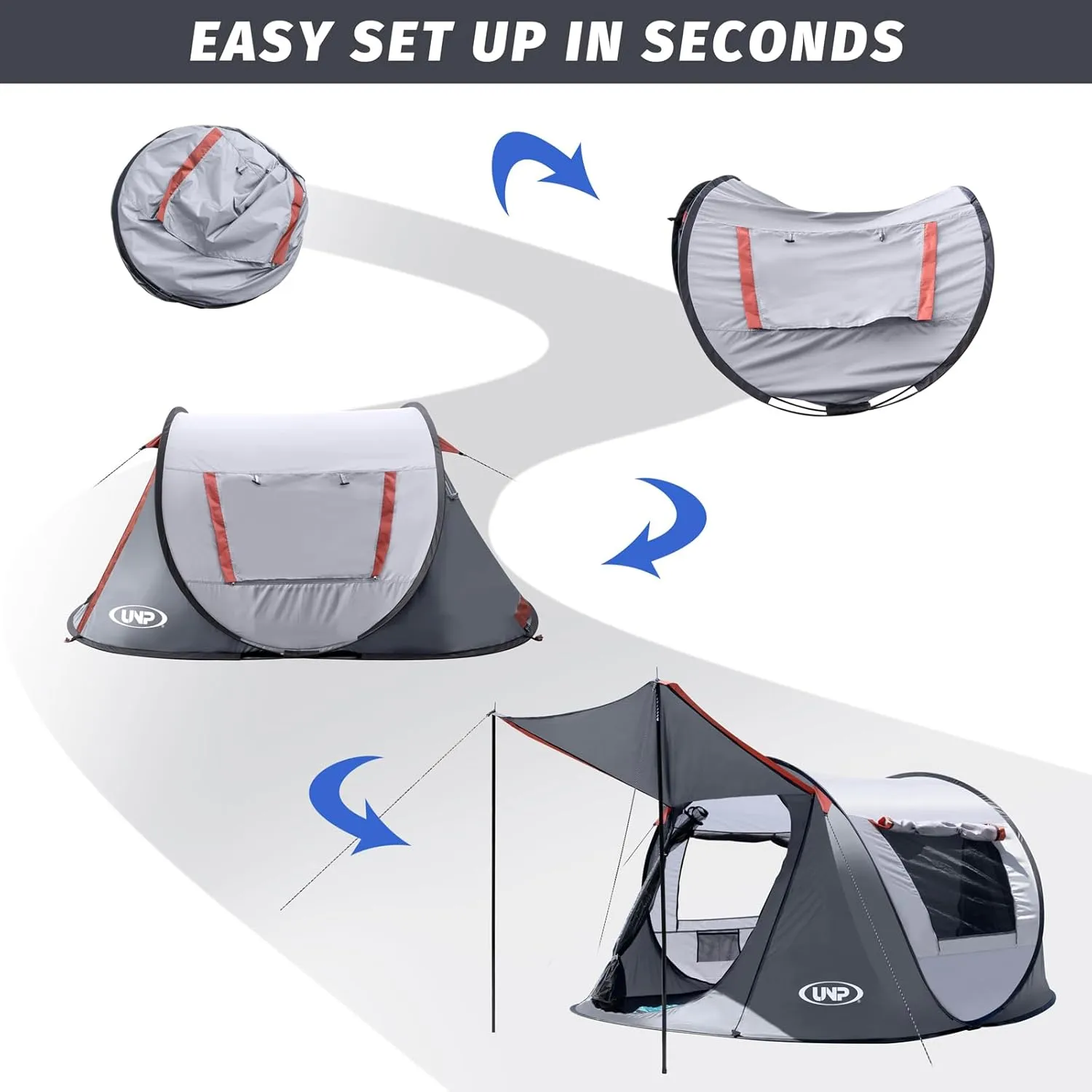 Pop-up Tent, 3 Person Camping Tent, Instant Portable Beach Tent, Easy Pop Up Shade Tents 2 Doors for Camping Hiking & Traveling with Carrying Bag