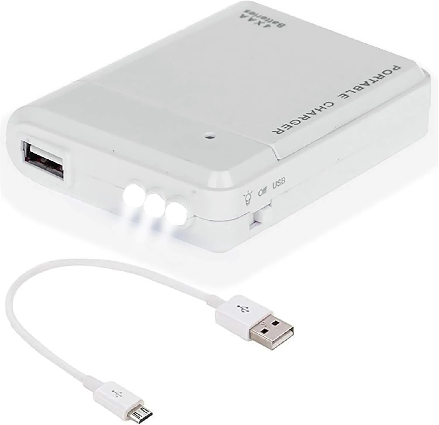 Portable AA Battery Travel Charger for Micromax Unite 2 and Emergency Re-Charger with LED Light! (Takes 4 AA Batteries) [White]
