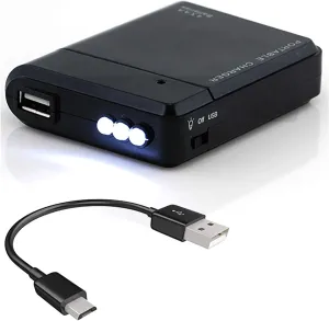 Portable AA Battery Travel Charger Works for mobiado Grand Touch Aston Martin and Emergency Re-Charger with LED Light! (Takes 4 AA Batteries,MicroUSB) [Black]