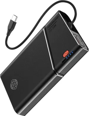 Portable Charger, 22.5W 20000mAh Power Bank with Detachable USB C Cable, Metal Case Super Fast Charging Battery Pack, Airline Approved Travel Essential for iPhone 16 15 Pro Samsung S24 Google iPad
