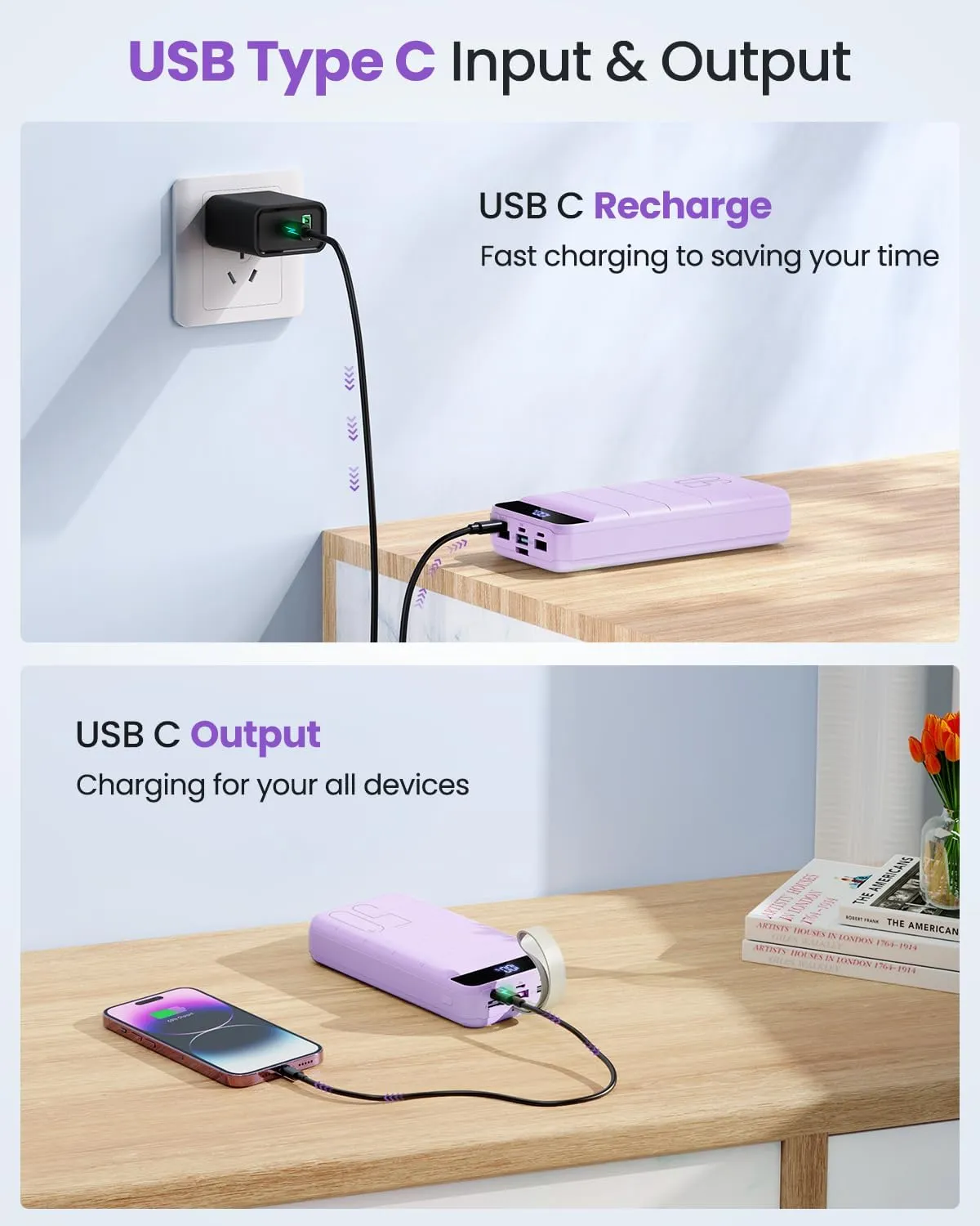 Portable Charger 50000mAh Power Bank 22.5W Fast Charging External Battery Pack with 4 Outputs & 3 Inputs LED Display Portable Cell Phone Charger External Battery Bank for iPhone, Samsung, iPad etc
