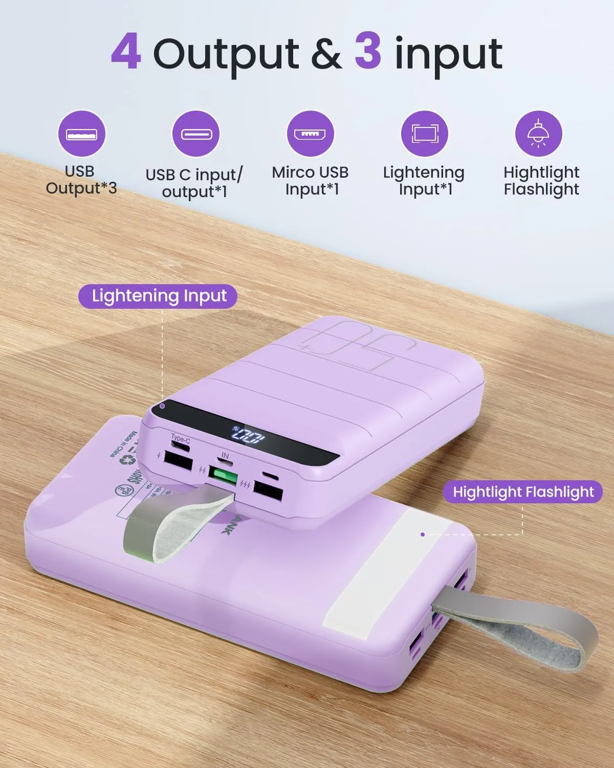 Portable Charger 50000mAh Power Bank 22.5W Fast Charging External Battery Pack with 4 Outputs & 3 Inputs LED Display Portable Cell Phone Charger External Battery Bank for iPhone, Samsung, iPad etc