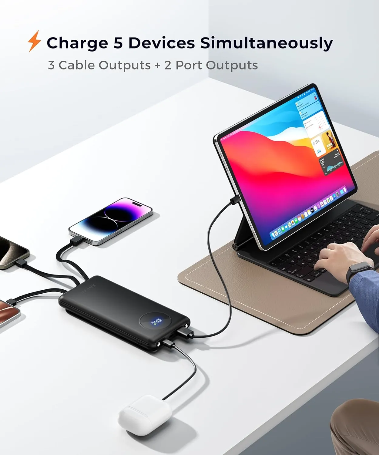 Portable-Charger-Power-Bank Travel Essentials Battery Pack USB C 10000mAh Built in Cable 22.5W Phone Fast Charging Powerbank Compatible with iPhone 16 15 14 13 12 11 iPad Samsung Google (Black)
