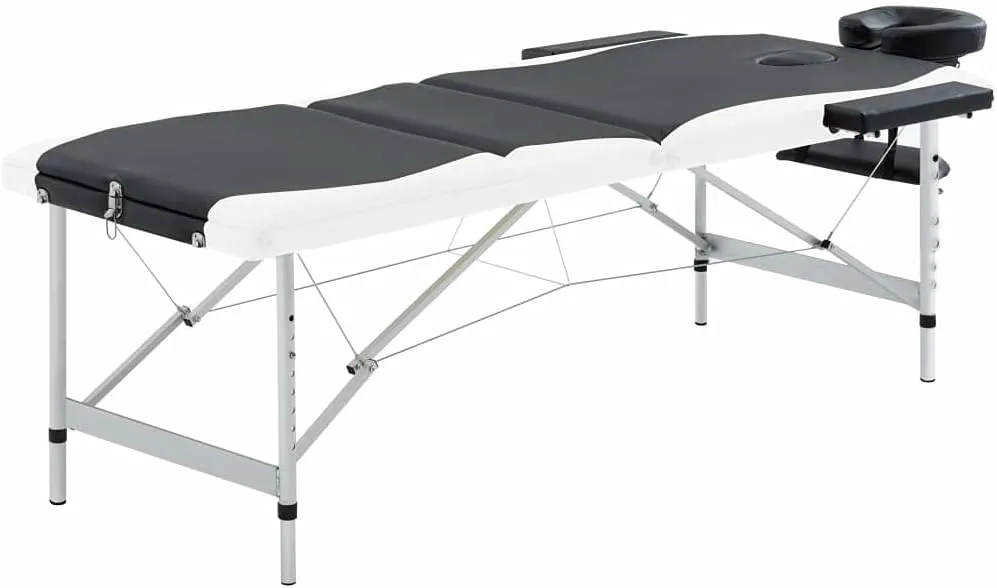 Portable Comfort with 3-Zone Foldable Massage Table, Adjustable Height & Thick Foam Padding, Black and White