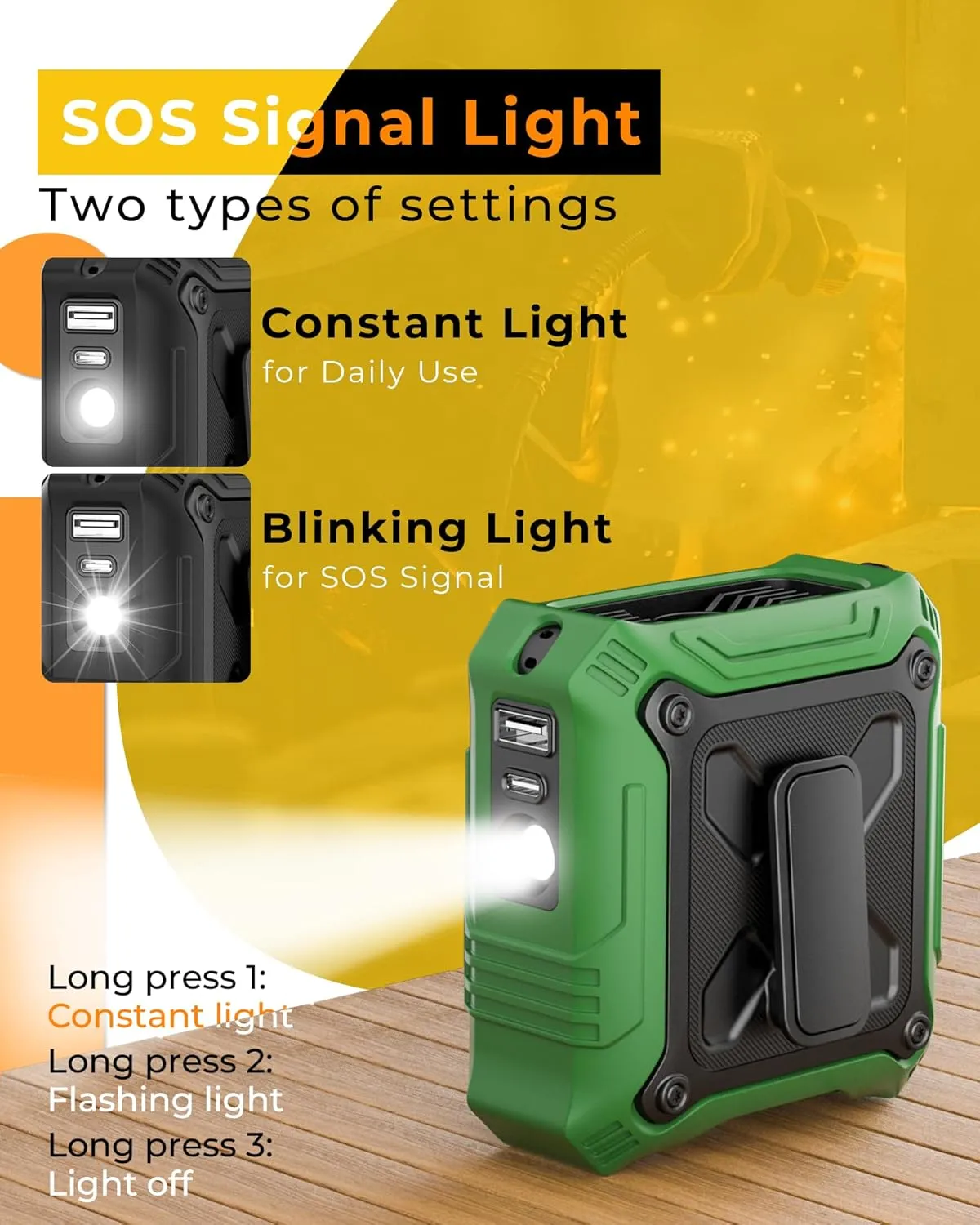 Portable Fan with 5-Speed Settings, Dual-Sided Clip on Wearable Belt Waist Fan for 8000mAh, 2 Settings including Flashlight,Travel Essential for Outdoor Camping as Power Bank