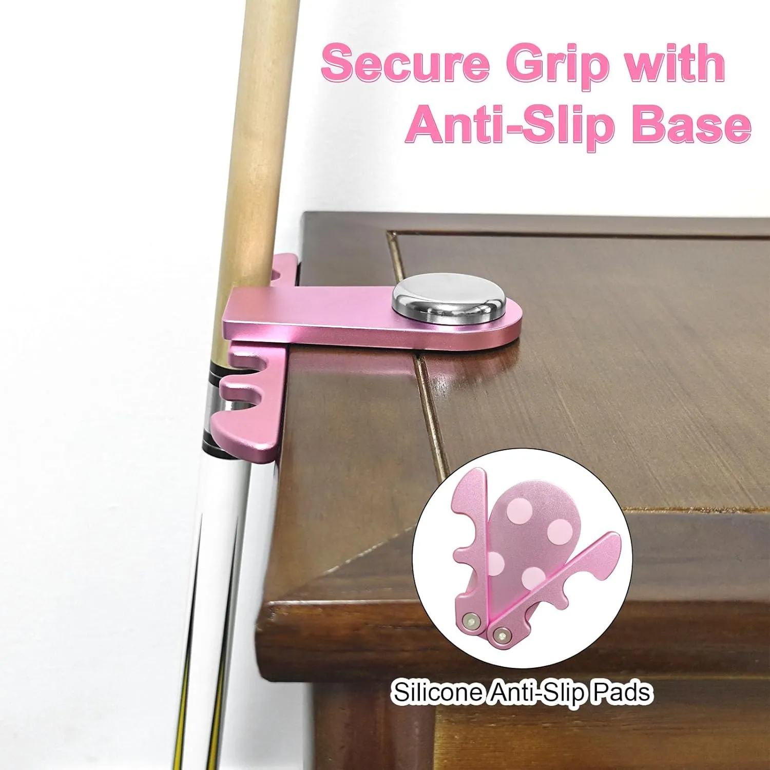 Portable Pool Stick Holder - Weighted 4-Cue Claw Holder for Billiard Table, Pink