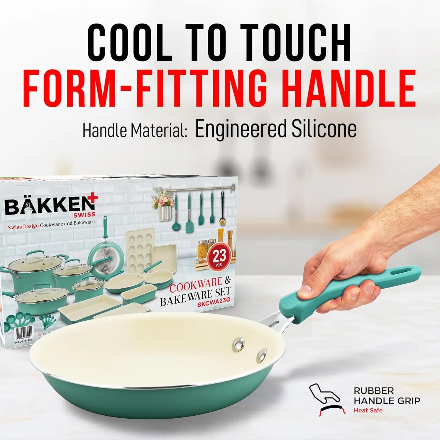 Pots and Pans Set Non Stick Ceramic, 23-Piece Cookware & Bakeware Sets with Plaid Pattern, Stackable Design, Dishwasher Safe, Stain-resistant, Oven & All-Stove Safe, Tempered Glass Lid, Aqua