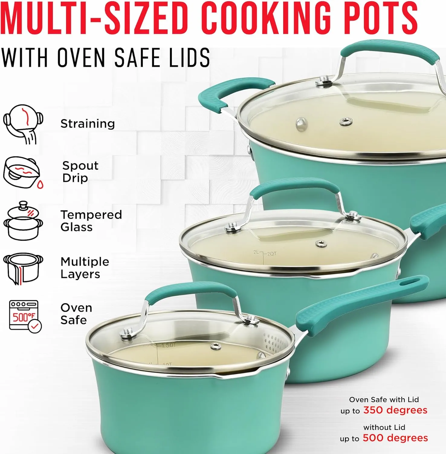 Pots and Pans Set Non Stick Ceramic, 23-Piece Cookware & Bakeware Sets with Plaid Pattern, Stackable Design, Dishwasher Safe, Stain-resistant, Oven & All-Stove Safe, Tempered Glass Lid, Aqua