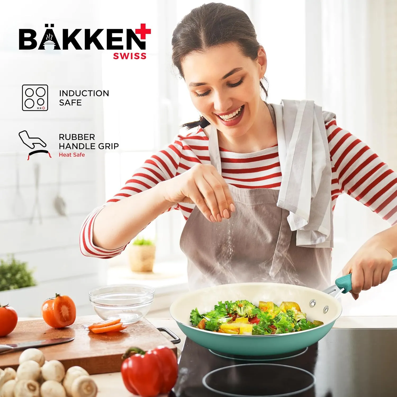 Pots and Pans Set Non Stick Ceramic, 23-Piece Cookware & Bakeware Sets with Plaid Pattern, Stackable Design, Dishwasher Safe, Stain-resistant, Oven & All-Stove Safe, Tempered Glass Lid, Aqua
