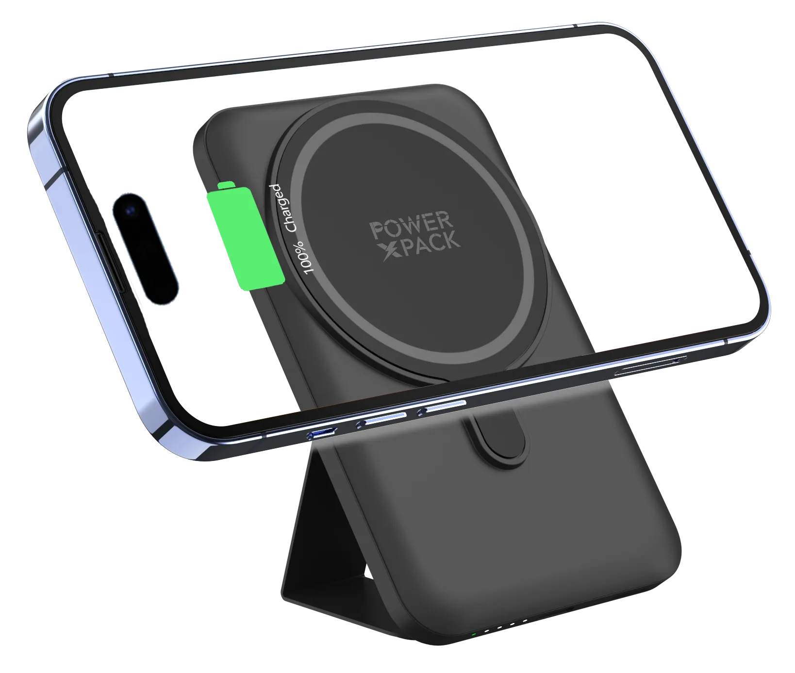 POWER X PACK Magnetic Wireless 5.000mAh Black Power Bank with Kickstand
