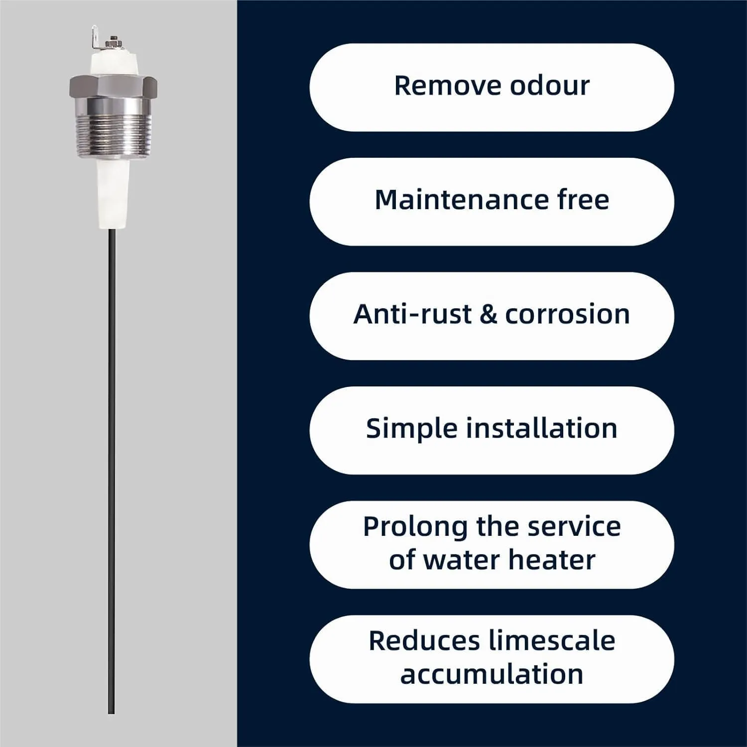 Powered Anode Rod for Hot Water Heater 30-80 Gallon Water Tank, Eliminates Rotten Egg Odor, Titanium Electric Anode Rod Replacement Universal 10" Length (for 10-39 Gallon) (for 30-80 Gallon)