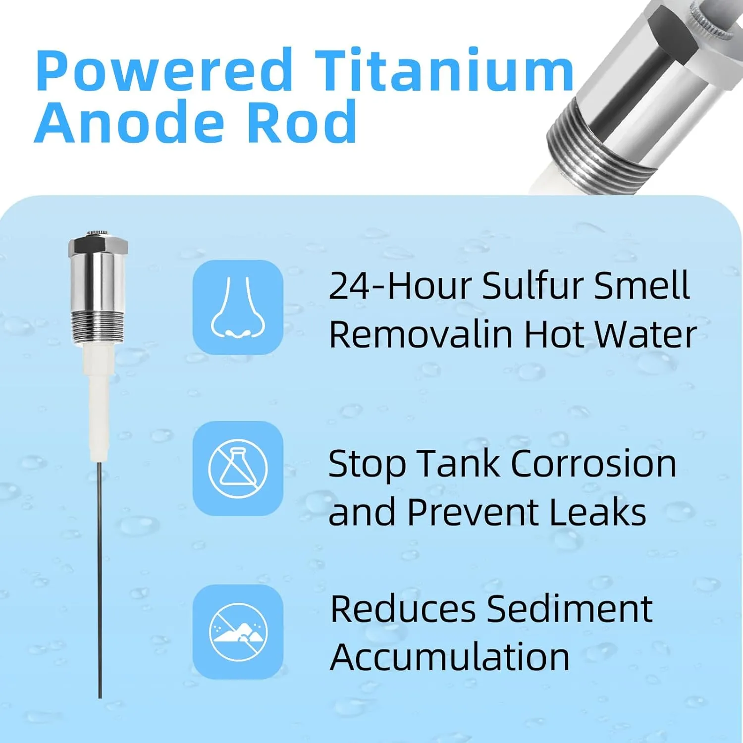 Powered Anode Rod for Hot Water Heater, Eliminates Rotten Egg Smell,Anti-Rust and Corrosion Hex-Head Style Electrical Anode Rod for 10-120 Gallon Tank.