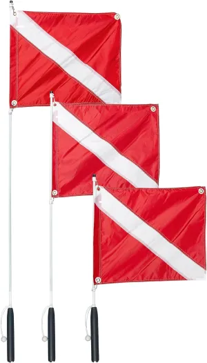 Premium 72" Boat Rod Holder Flagpole With Rotating Flag Mounts, Durable Easy To Store Rod Holder Boat Flag Pole. 6 foot boat flag pole for rod holder with Dive Flag