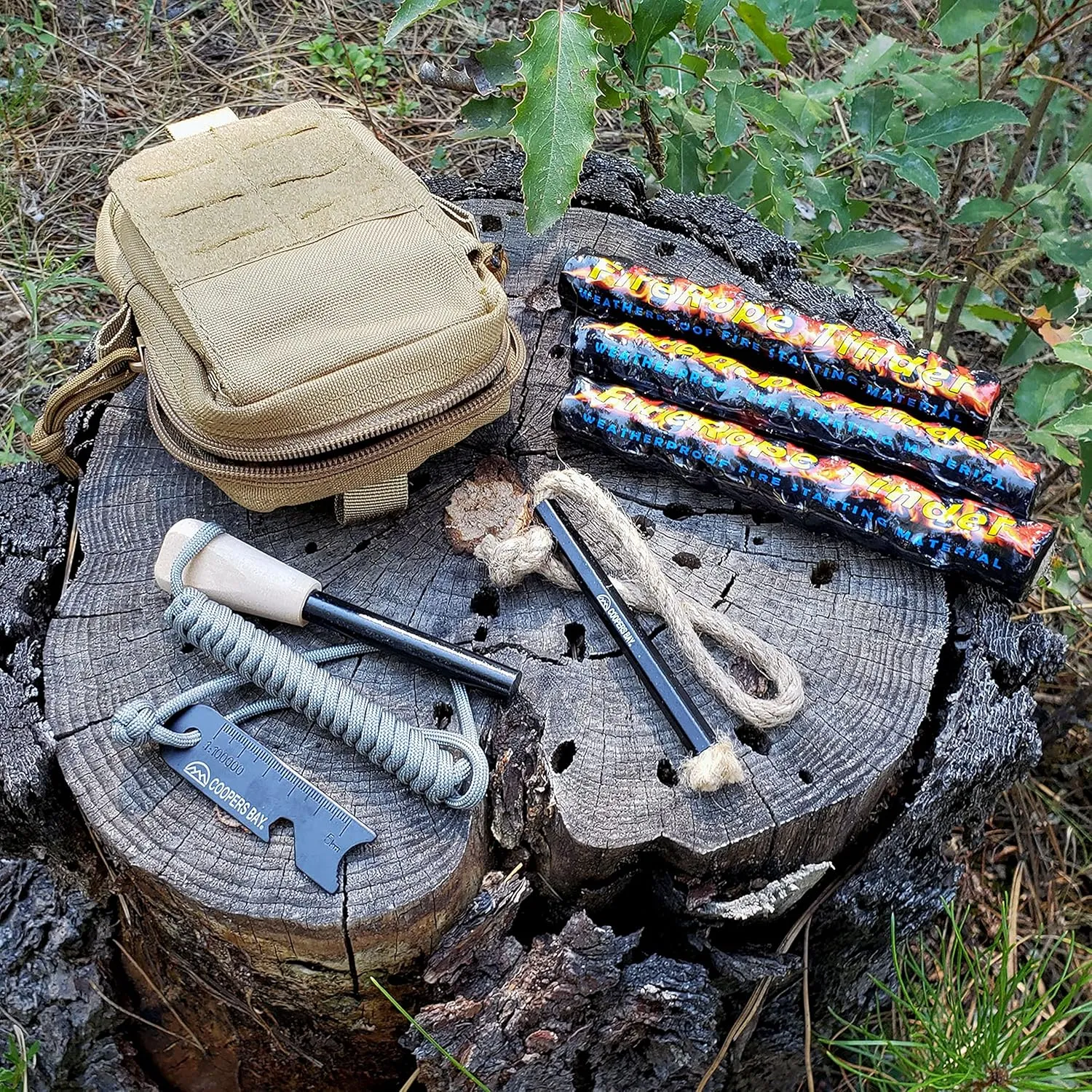 Premium Ferro Rod Fire Starter Kit | Includes Large 1/2" Ferro Rod, Tinder, Custom Carry Pouch