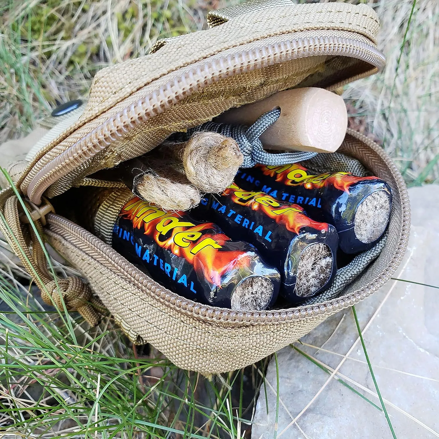 Premium Ferro Rod Fire Starter Kit | Includes Large 1/2" Ferro Rod, Tinder, Custom Carry Pouch