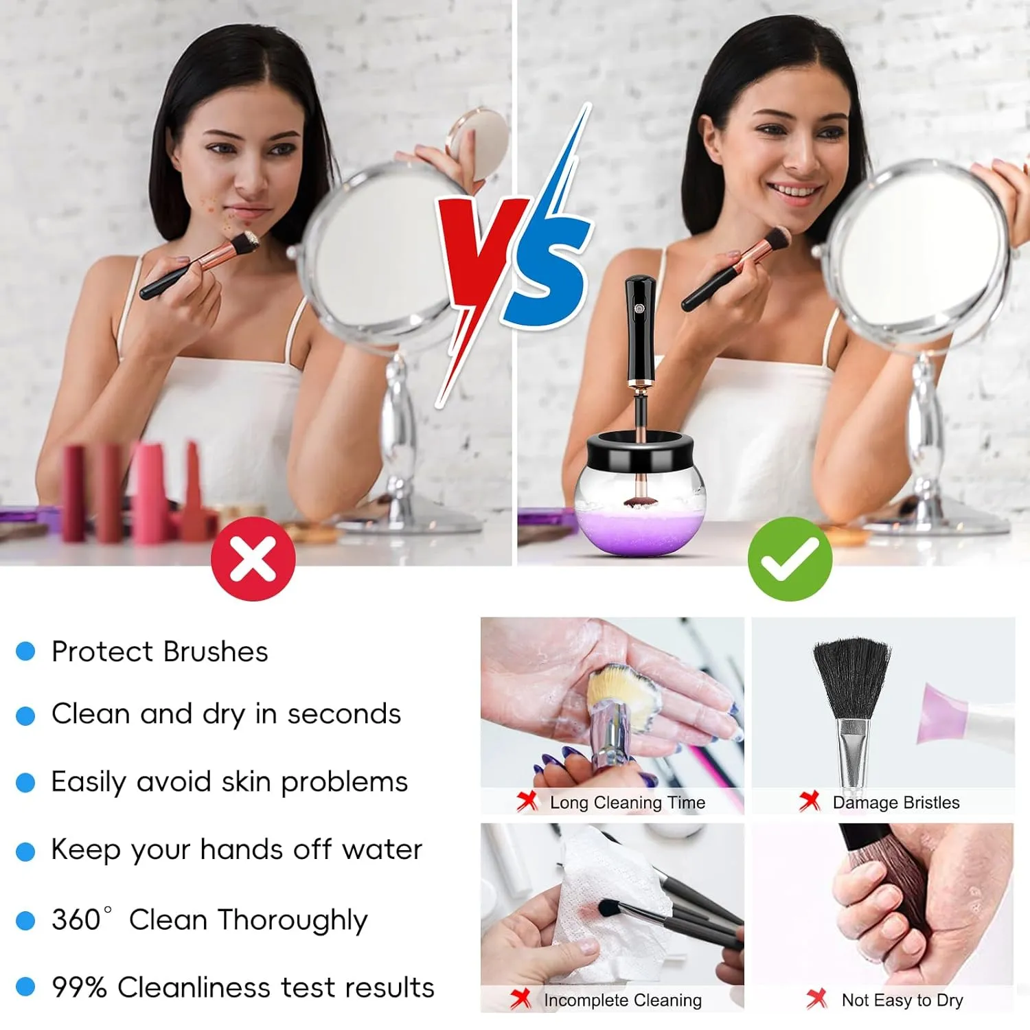 Pro 2019 Upgraded Electric Makeup Brush Cleaner and Dryer,DOTSOG Automatic Brush Spinner for all brushes,Wash and Dry in Seconds,with 8 Size Rubber Collars