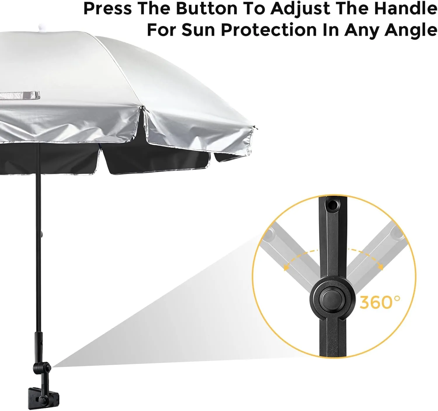 Prospo Beach Chair Umbrella with Universal Adjustable Clamp, UV Protection Sunshade Umbrella for Outdoor, Strollers, Wheelchairs, Patio Chairs, Bleacher, and Golf Carts