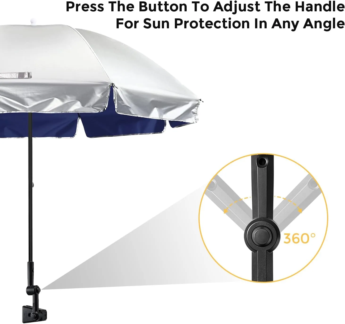 Prospo Beach Chair Umbrella with Universal Adjustable Clamp, UV Protection Sunshade Umbrella for Outdoor, Strollers, Wheelchairs, Patio Chairs, Bleacher, and Golf Carts