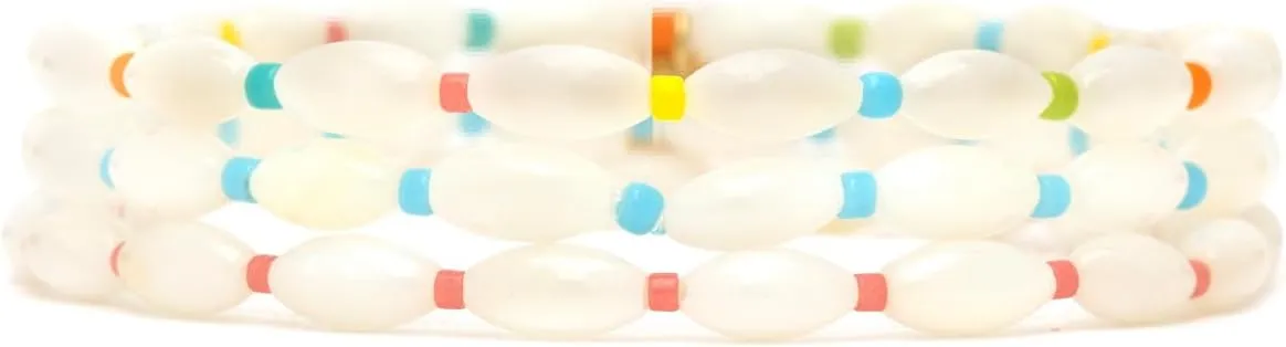 Pura Vida Bracelets Rainbow Pearl Bead Stretch Bracelet Pack for Women, Set of 3