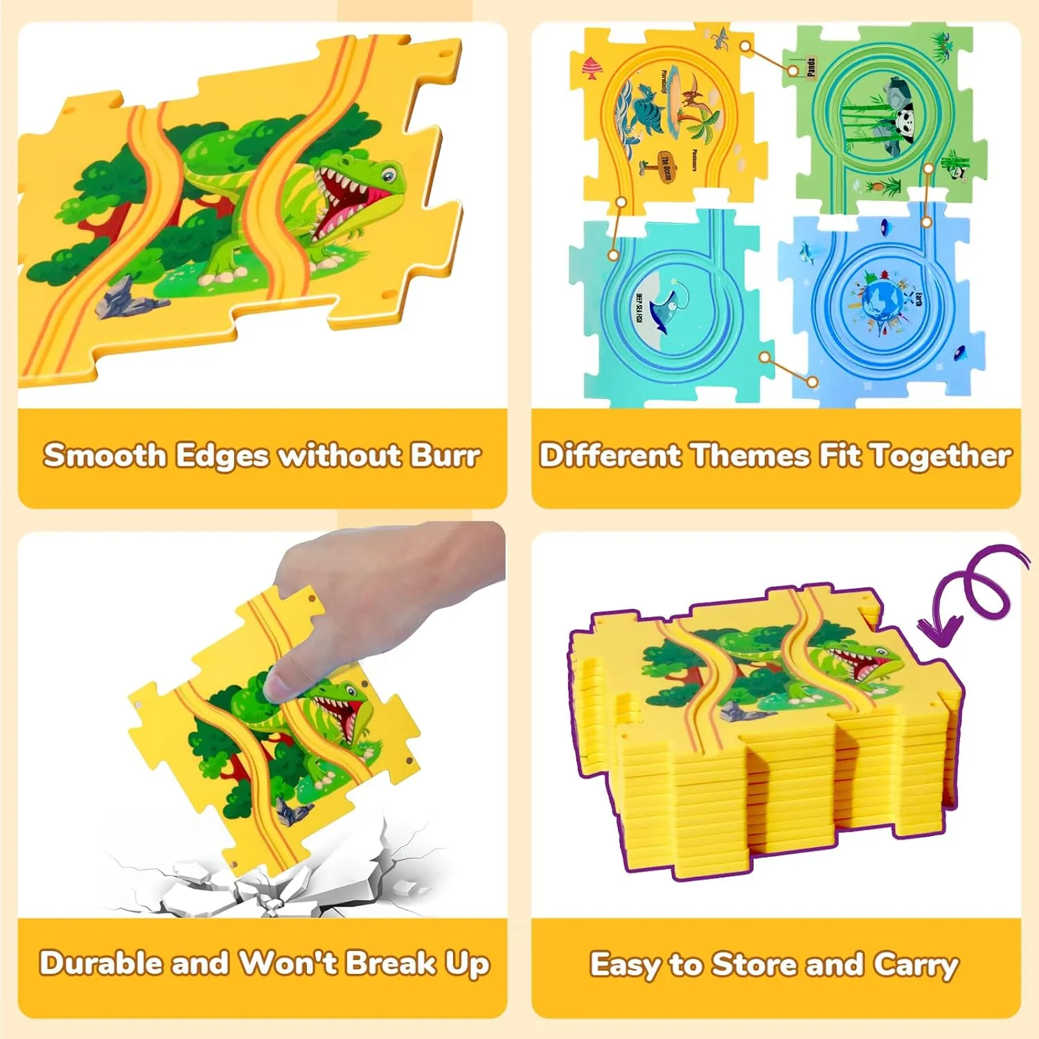 Puzzle Racer Kids Car Track Set, Kids Toys Boys 3-5, Toys for 2 3 4 5 6 Year Old Boys, Toys for Ages 2-4, Montessori Toys for 3  Year Old, Fat Brain Toys(100Pcs, 4 Themes)