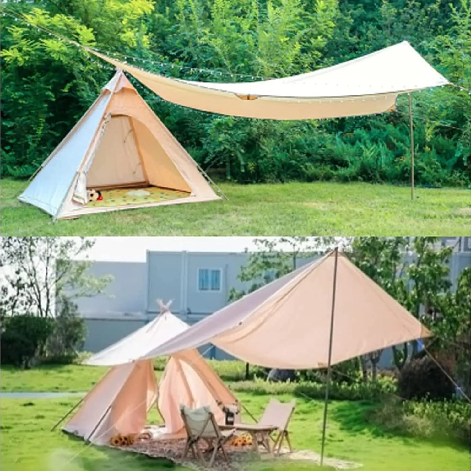 Pyramid Tent Indian Teepee Tents with Sun Shelter 3 4 People Family Tent Waterproof Outdoor Camping Cotton Tent Yurt Tent for Mountaineering Hiking Ca