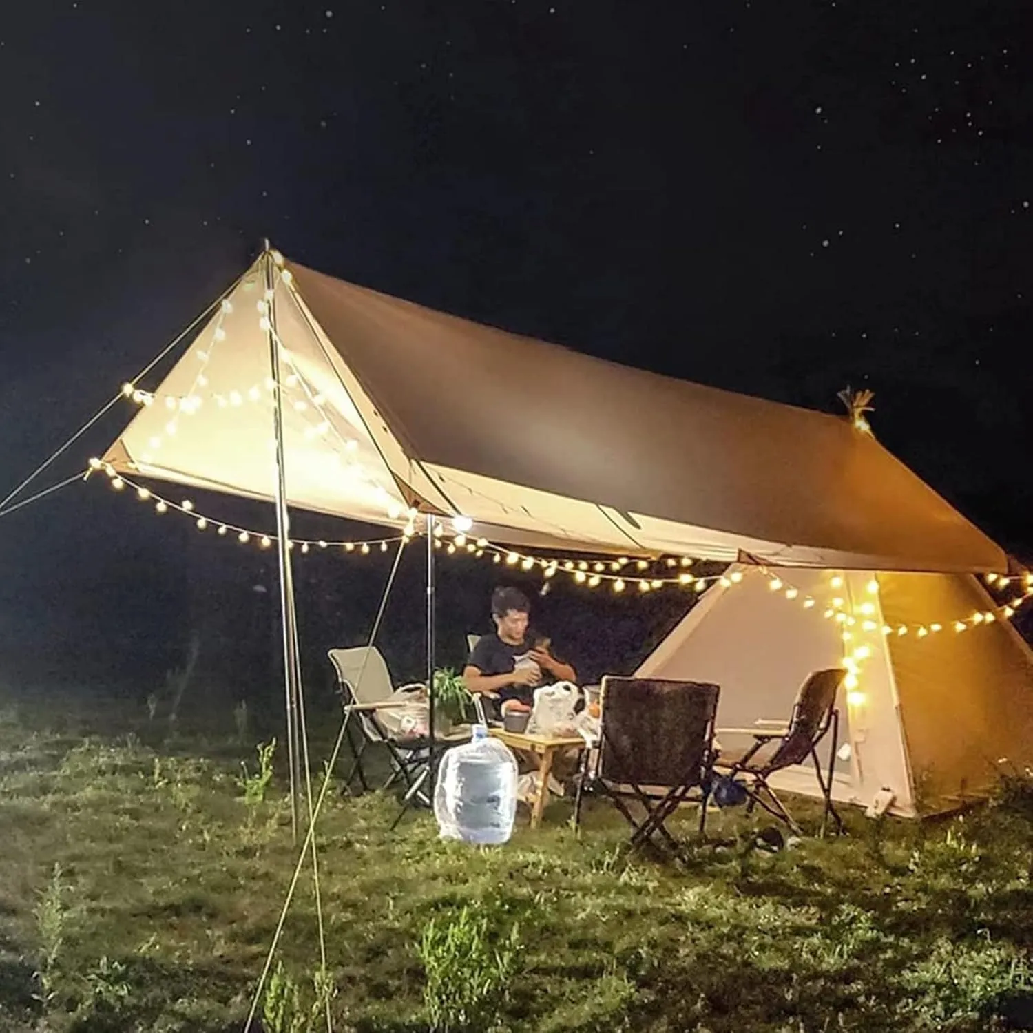 Pyramid Tent Indian Teepee Tents with Sun Shelter 3 4 People Family Tent Waterproof Outdoor Camping Cotton Tent Yurt Tent for Mountaineering Hiking Ca