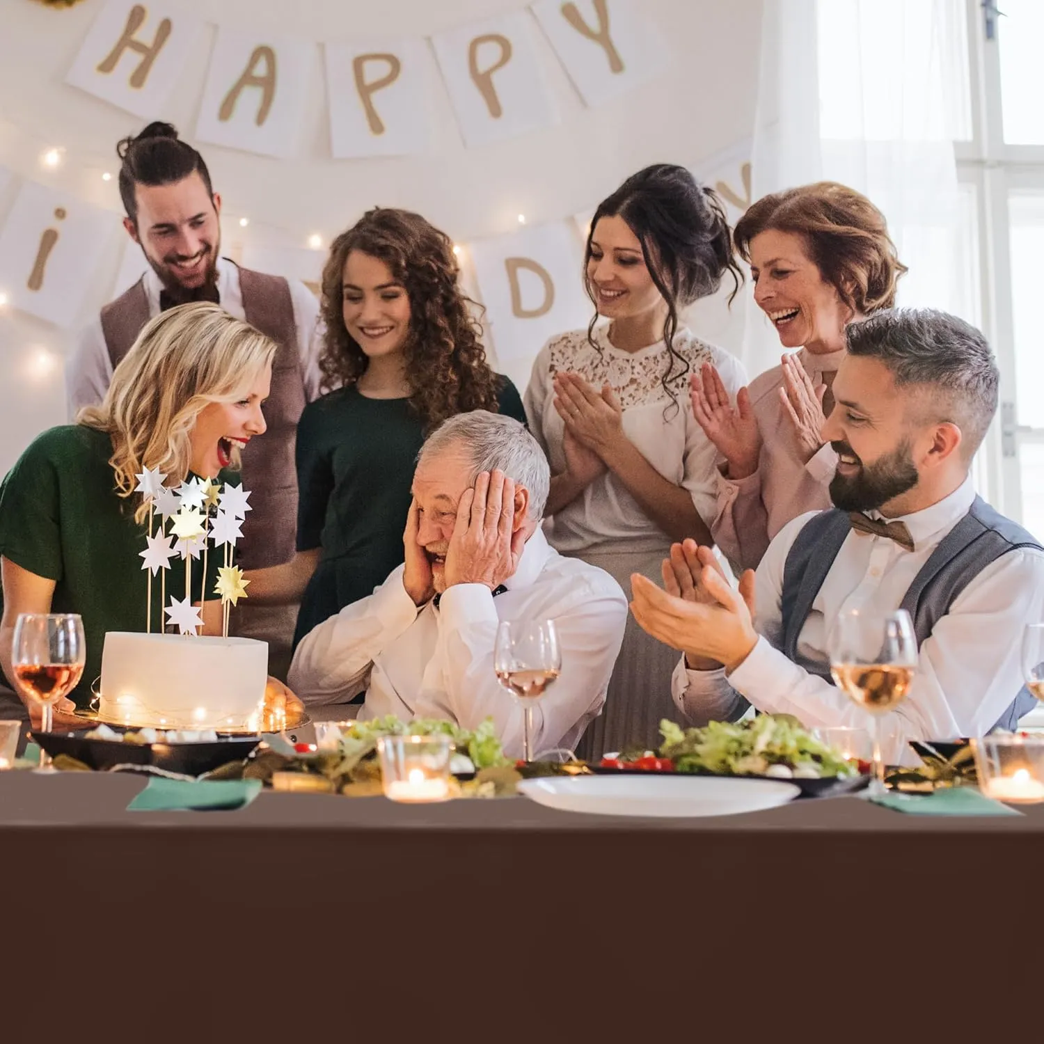 QZYL 12 PCS Brown Plastic Tablecloths, 54 in x 108 in Dinner Table Cloths, Rectangle Table Cover for Birthday Party Family Gathering Wedding