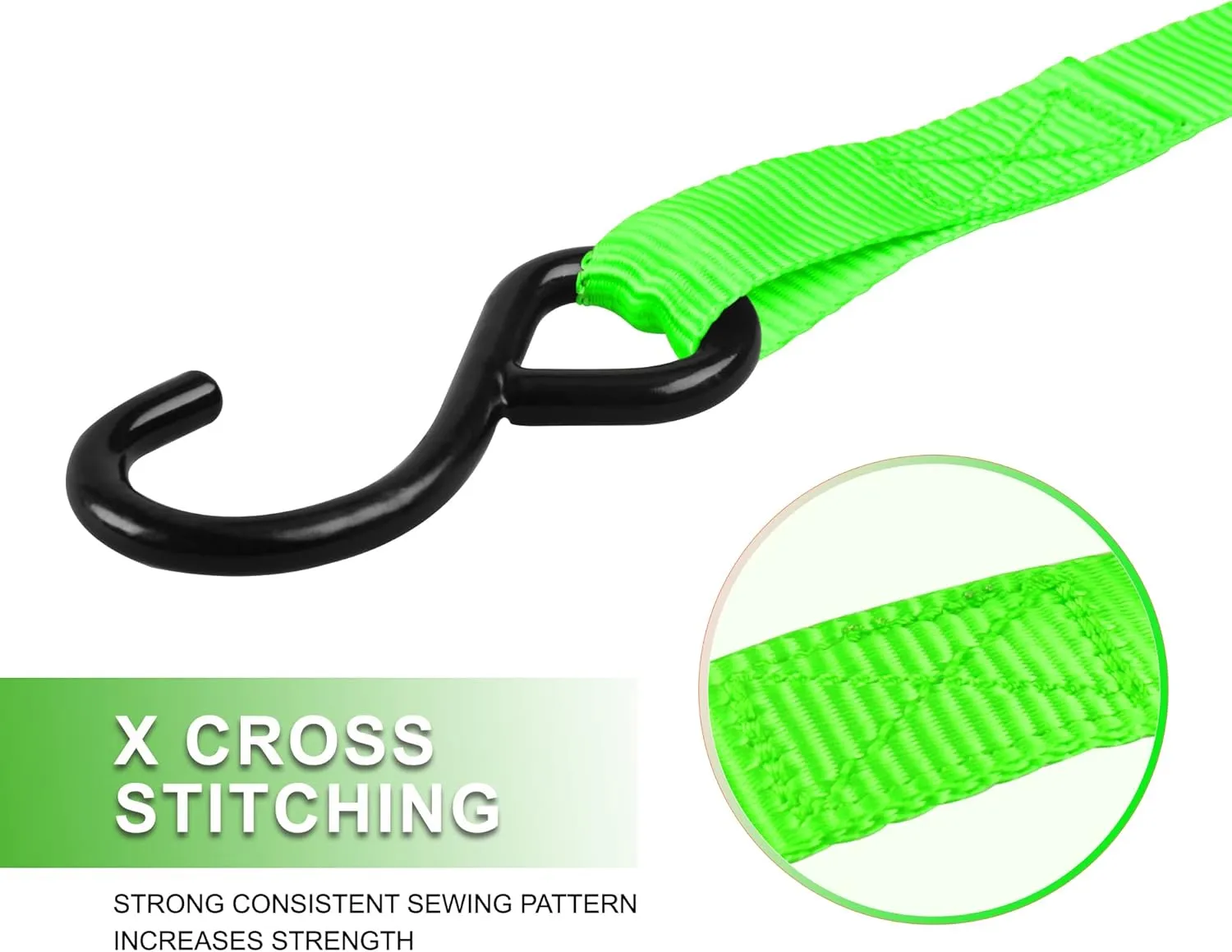 Ratchet Straps, 1500 lbs Breaking Strength - Premium 4X 15ft Tie Down Strap Set, 4X Soft Loops for Moving Appliances, Lawn Equipment, Motorcycle (Green)