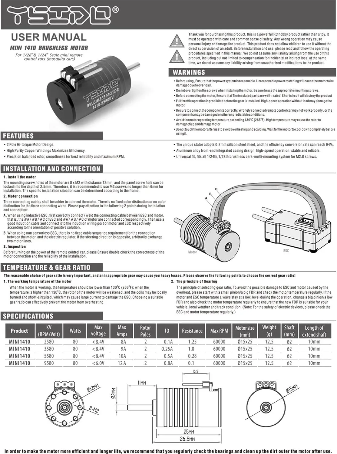 RC Aircraft Brushless Outrunner Motor 2580KV/3580KV/5580KV/9580KV Motor Outrunner Motor RC Plane Motor for Kyosho Mini-Z 1/24 1/28 RC Car