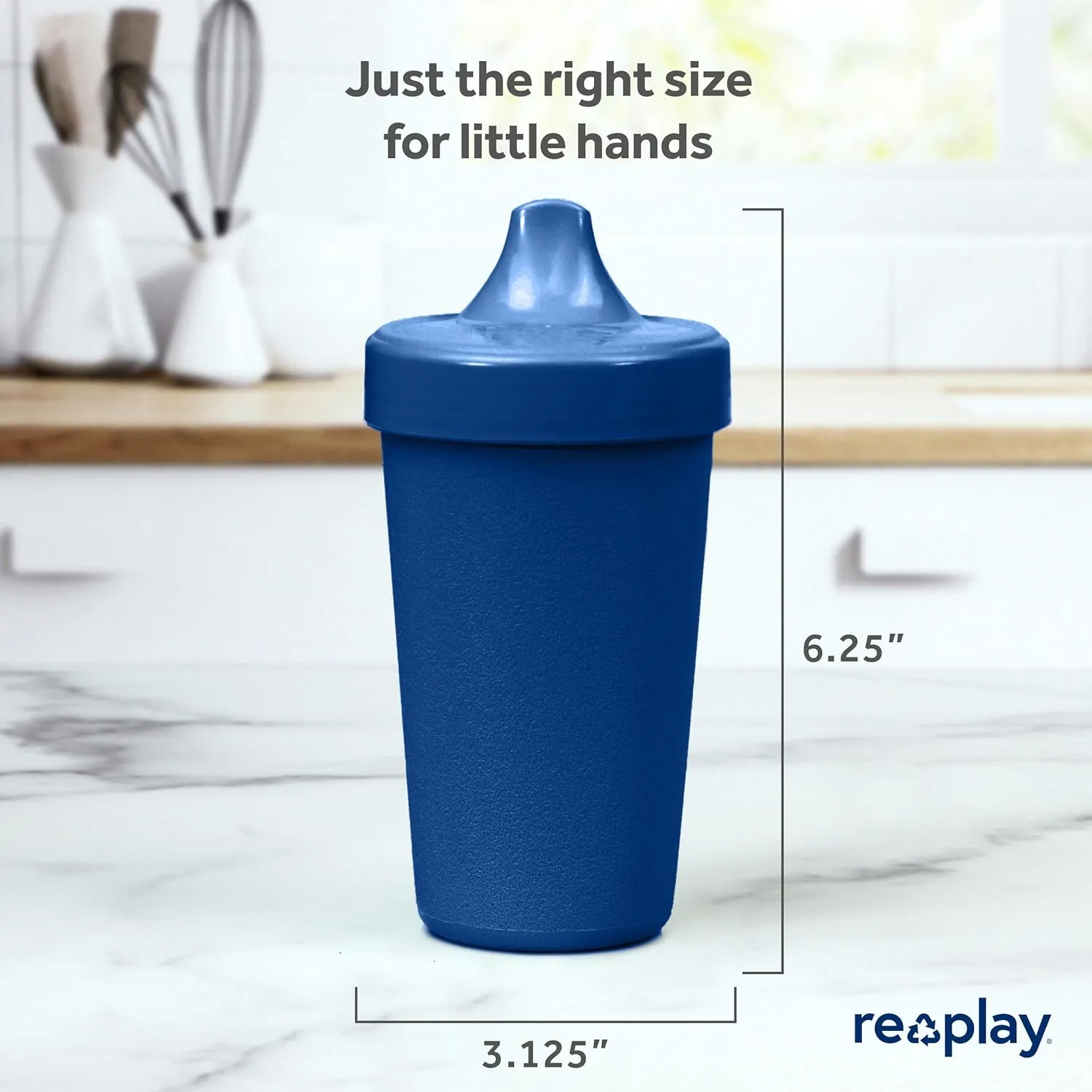 Re-Play Sippy Cups for Toddlers - 10 Oz. Reusable Spill Proof Cups for Kids, Dishwasher/Microwave Safe - Made in USA - Set of 3-3.13" x 6.25" - A True Blue