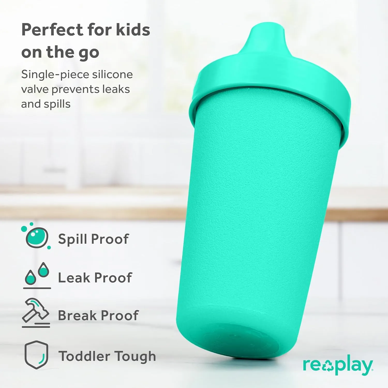 Re-Play Sippy Cups for Toddlers - 10 Oz. Reusable Spill Proof Cups for Kids, Dishwasher/Microwave Safe - Made in USA - Set of 3-3.13" x 6.25" - A True Blue