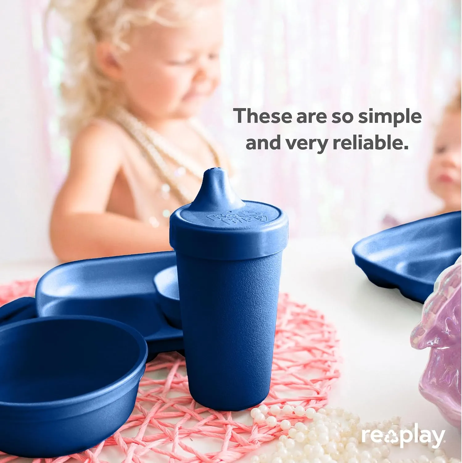 Re-Play Sippy Cups for Toddlers - 10 Oz. Reusable Spill Proof Cups for Kids, Dishwasher/Microwave Safe - Made in USA - Set of 3-3.13" x 6.25" - A True Blue