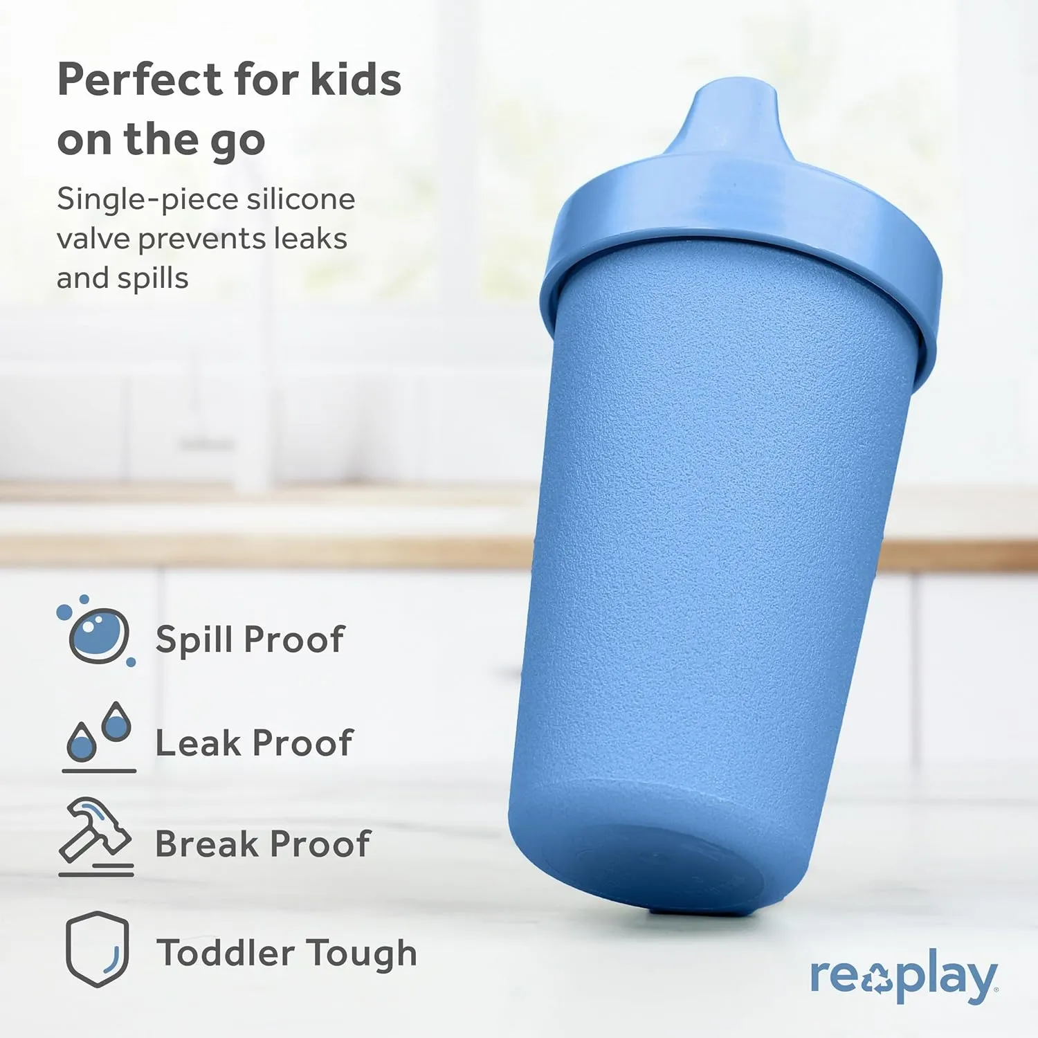 Re-Play Sippy Cups for Toddlers - 10 Oz. Reusable Spill Proof Cups for Kids, Dishwasher/Microwave Safe - Made in USA - Set of 4-3.13" x 6.25" - Cool Blues