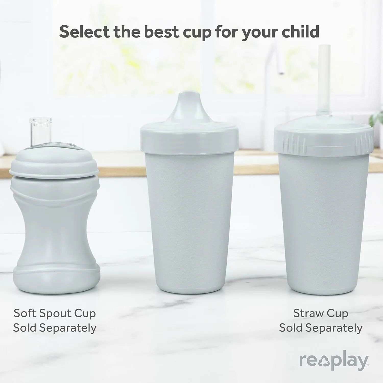 Re-Play Sippy Cups for Toddlers - 10 Oz. Reusable Spill Proof Cups for Kids, Dishwasher/Microwave Safe - Made in USA - Set of 4-3.13" x 6.25" - Cool Blues