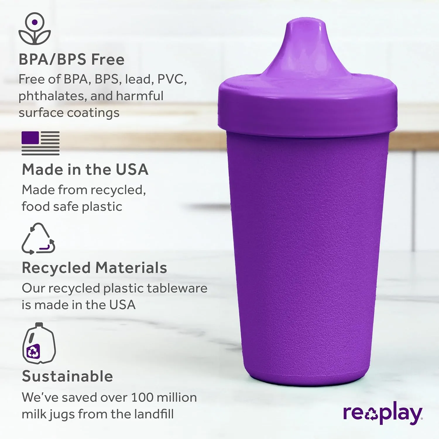 Re-Play Sippy Cups for Toddlers - 10 Oz. Reusable Spill Proof Cups for Kids, Dishwasher/Microwave Safe - Made in USA - Set of 6-3.13" x 6.25" - Crayon Box